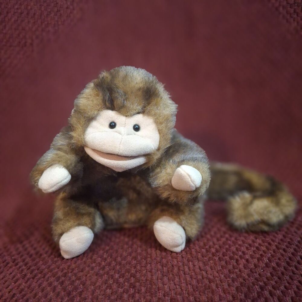 Folkmanis Monkey Puppet Plush Full Body Brown Monkey Chimp Long Tail Jungle 9"